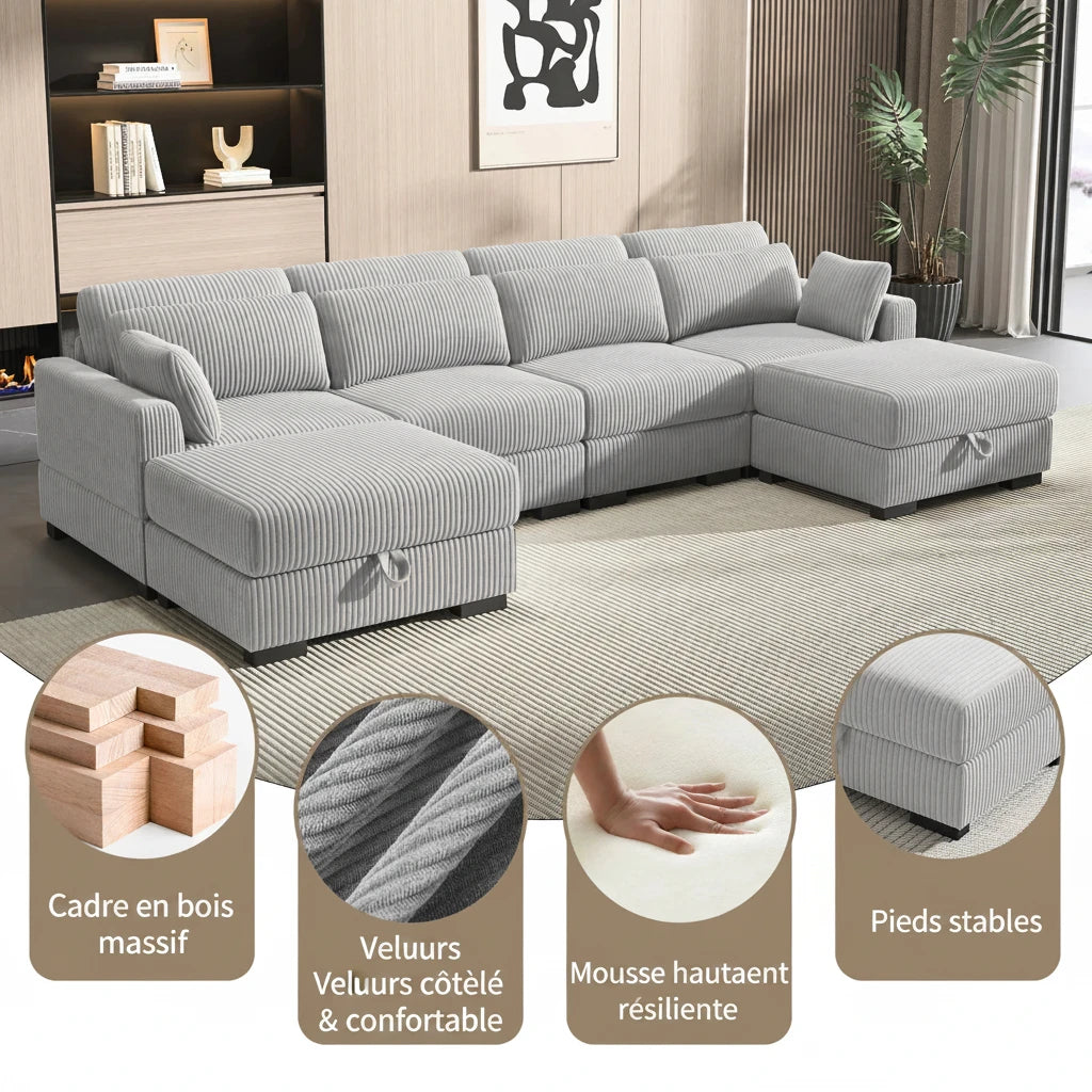 Canapé modulable en U – Velours Moderne Style Scandinave