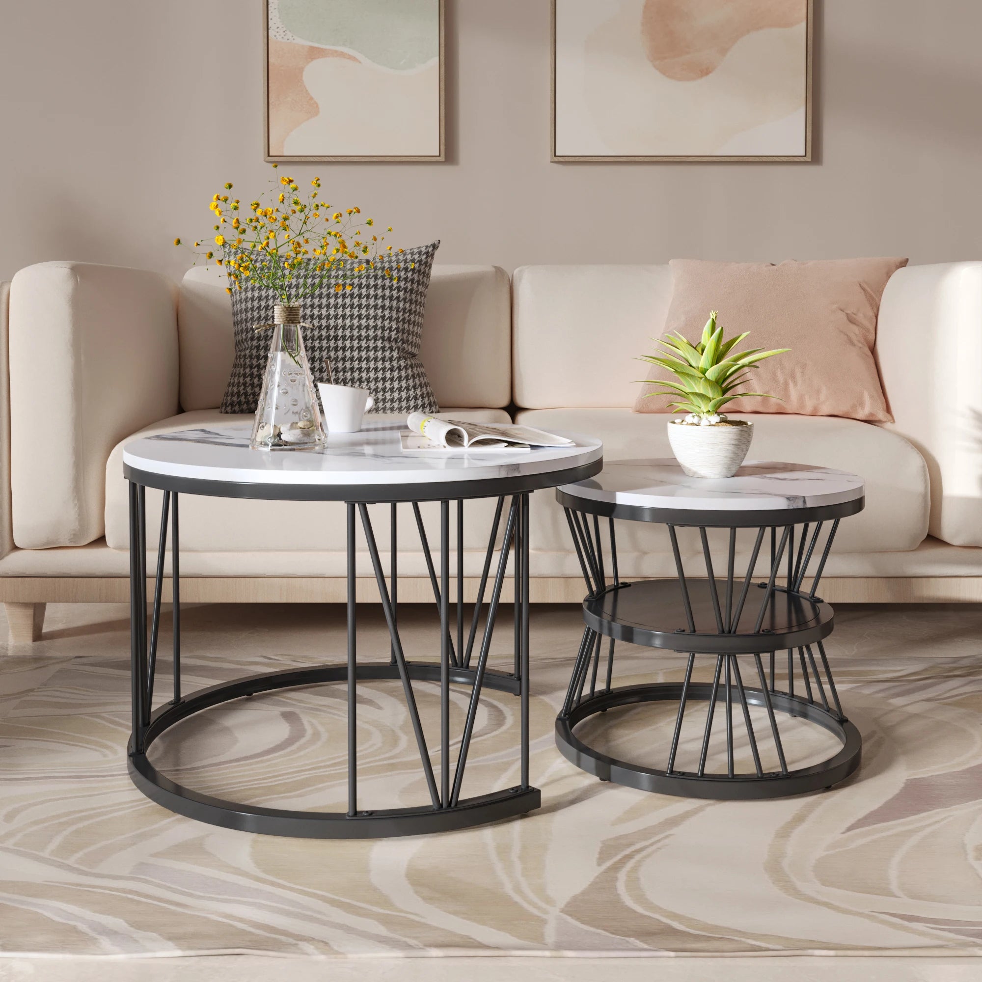 Ensemble de 2 Tables d'Appoint Rondes Modernes