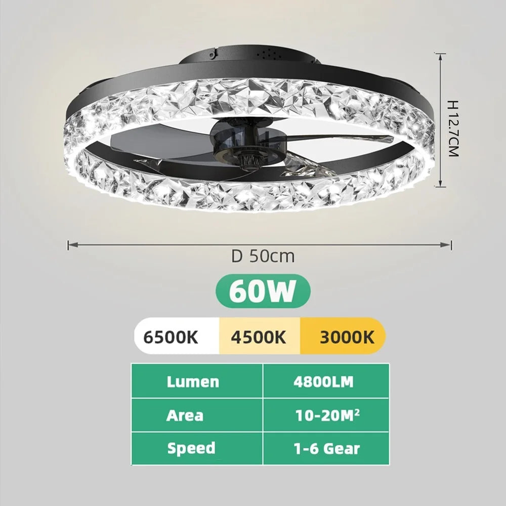 Ventilateur de Plafond LED Intelligent avec Télécommande et Application – Moteur DC Silencieux, 6 Vitesses, Éclairage LED 3 Températures de Couleur, Fonction Réversible Été/Hiver