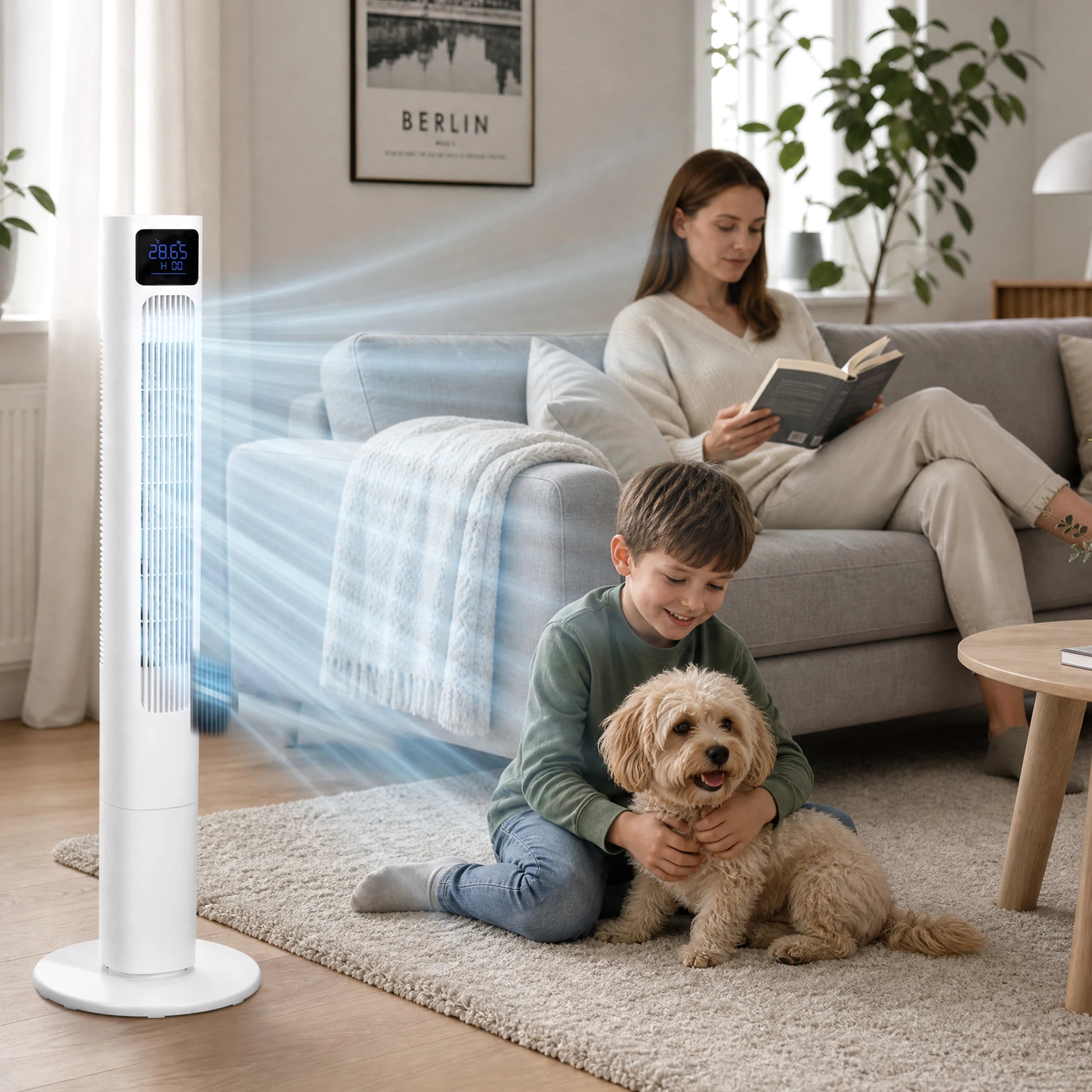 Ventilateur Colonne Sans Pales 50 W avec Télécommande, Écran LED et Oscillation