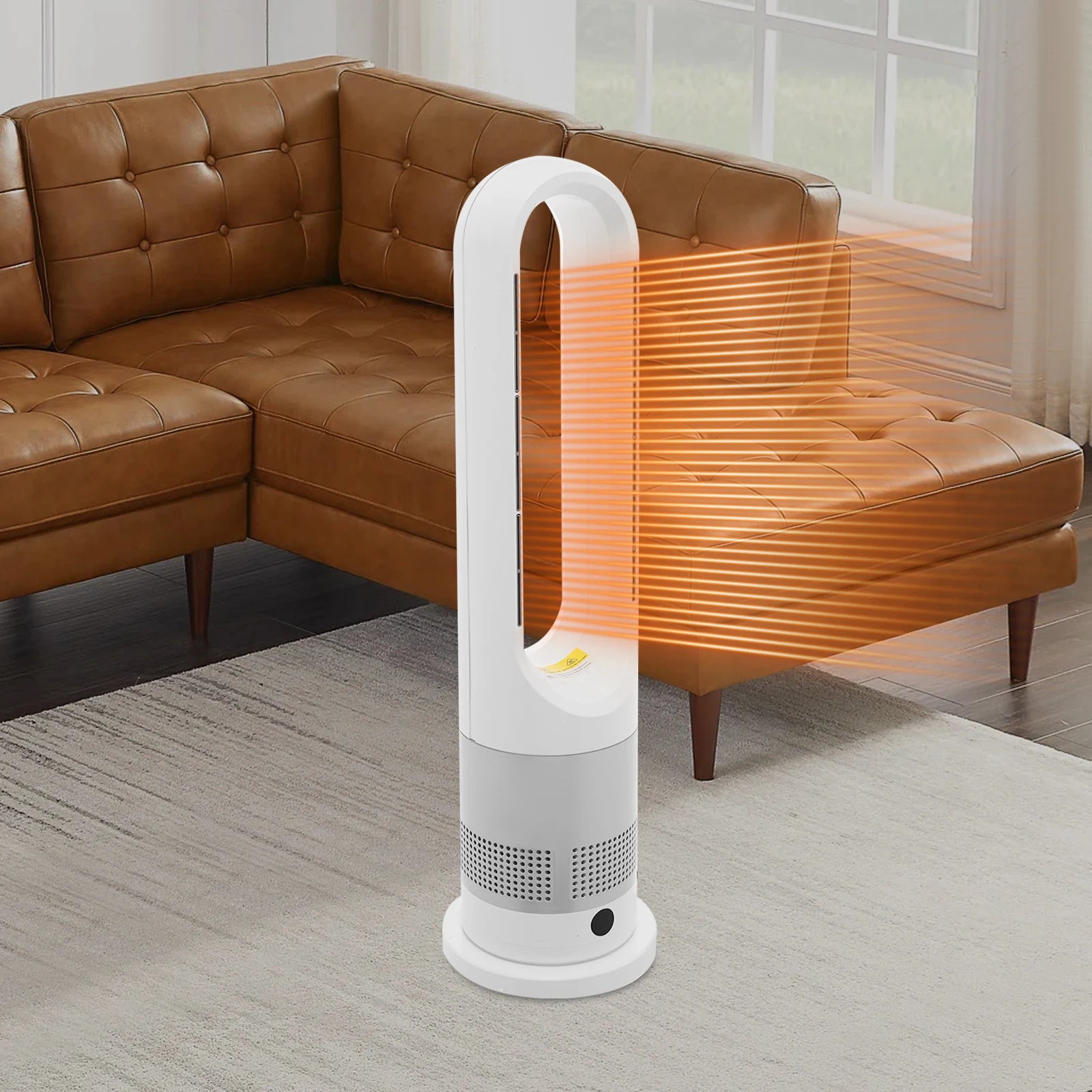 Ventilateur Colonne Sans Pales avec Chauffage Céramique 2 en 1, 220 V, Télécommande, 8 Vitesses, Oscillation 80°, Minuterie 9 H, Écran LED, Ventilateur Tour Silencieux pour Chambre, Salon, Bureau