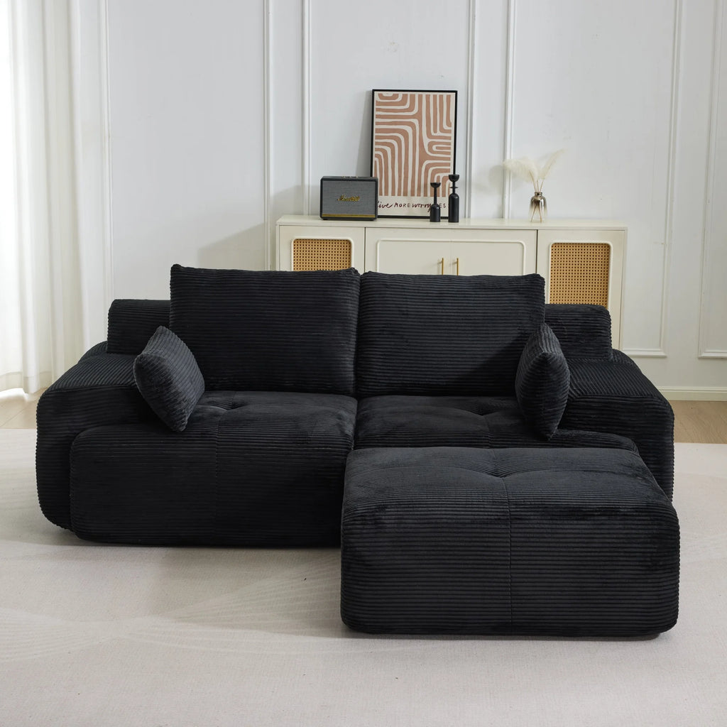Canapé Modulaire Panoramique en Velours Côtelé – 4 Pièces avec Ottoman