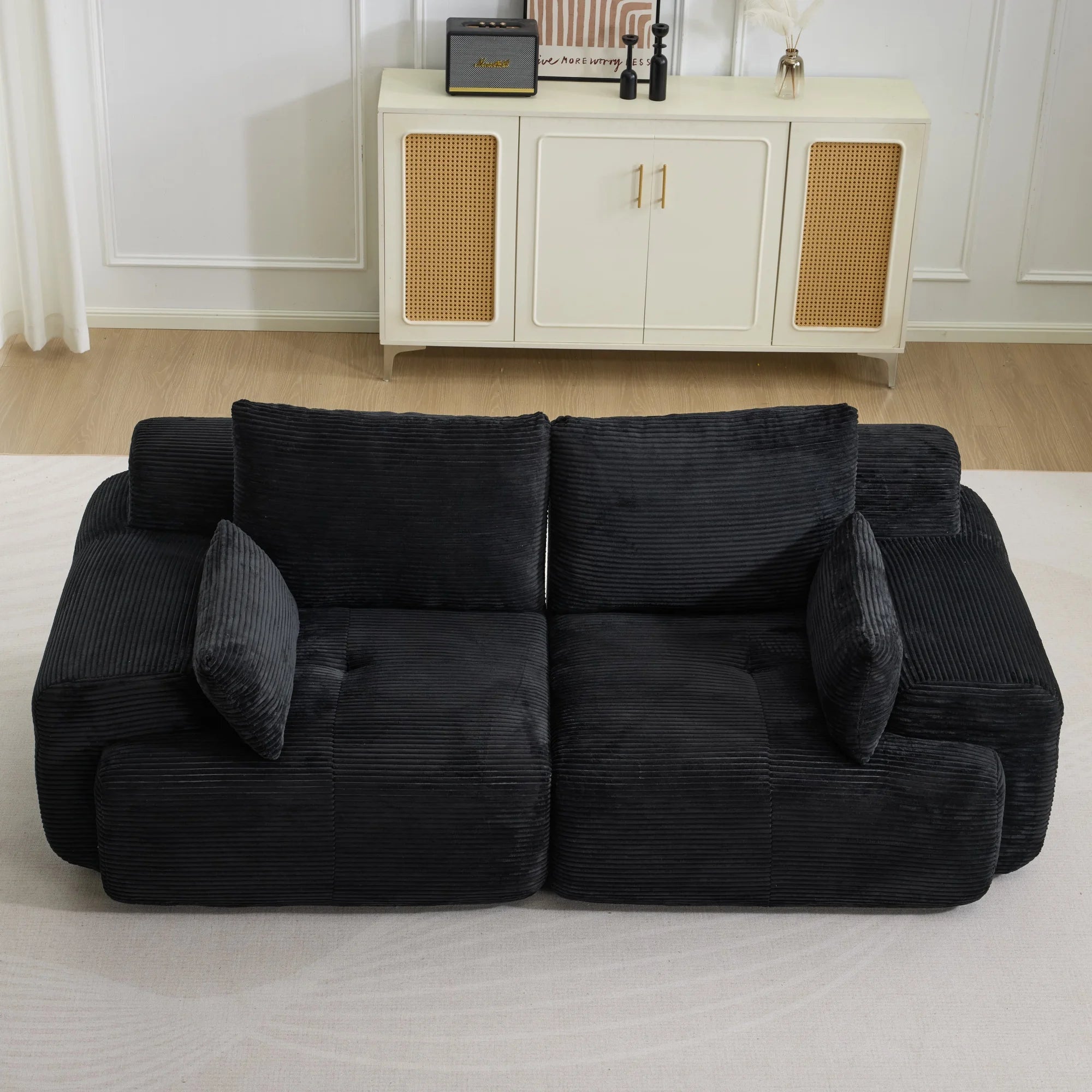 Canapé Modulaire Panoramique en Velours Côtelé – 4 Pièces avec Ottoman