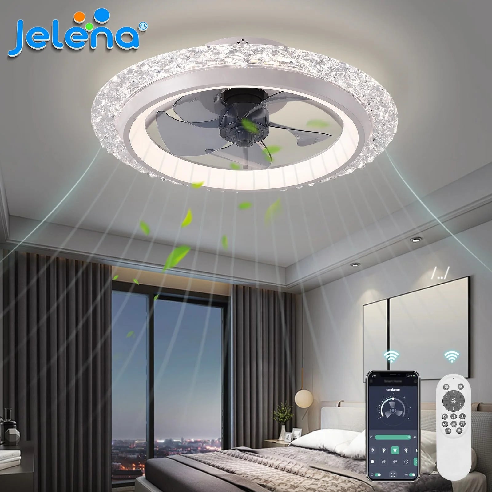 Ventilateur de Plafond LED avec Télécommande et Application – Moteur DC Silencieux, 6 Vitesses, Éclairage LED 3 Couleurs, Fonction Été/Hiver