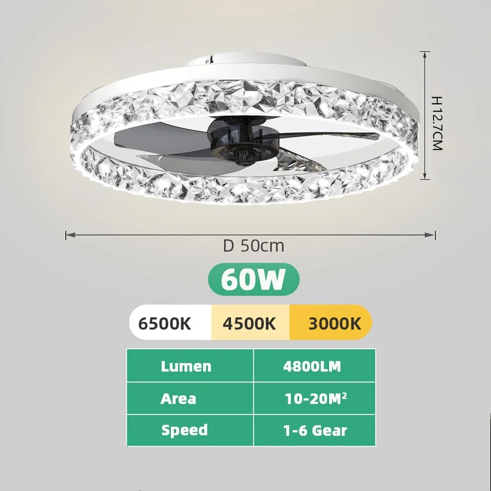 Ventilateur de Plafond LED Intelligent avec Télécommande et Application – Moteur DC Silencieux, 6 Vitesses, Éclairage LED 3 Températures de Couleur, Fonction Réversible Été/Hiver