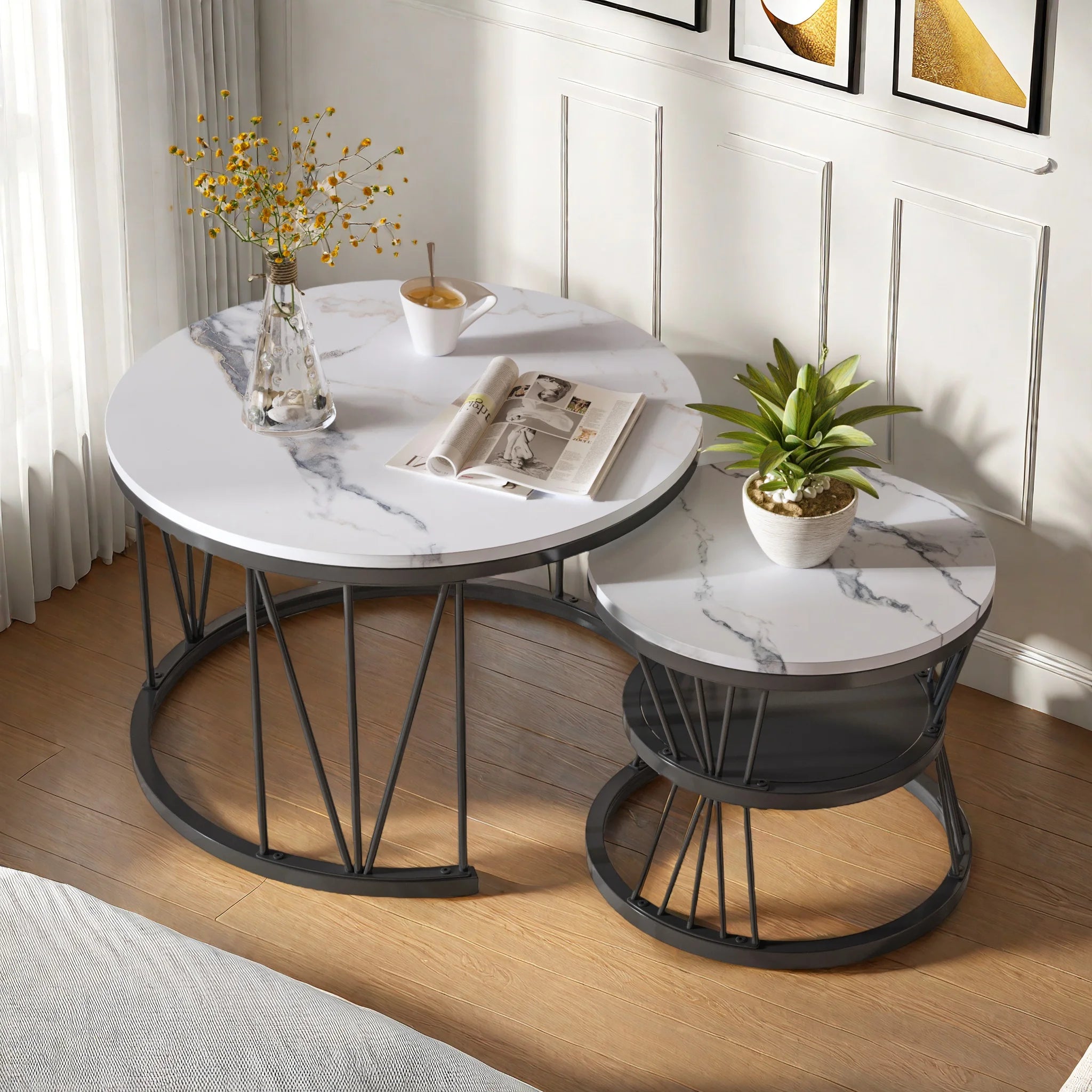 Ensemble de 2 Tables d'Appoint Rondes Modernes