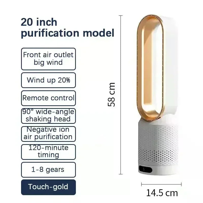 Ventilateur Tour Sans Pales Portable avec Purification d'Air, Circulation d'Air et Refroidissement Ultra Silencieux pour Maison, Bureau et Chambre