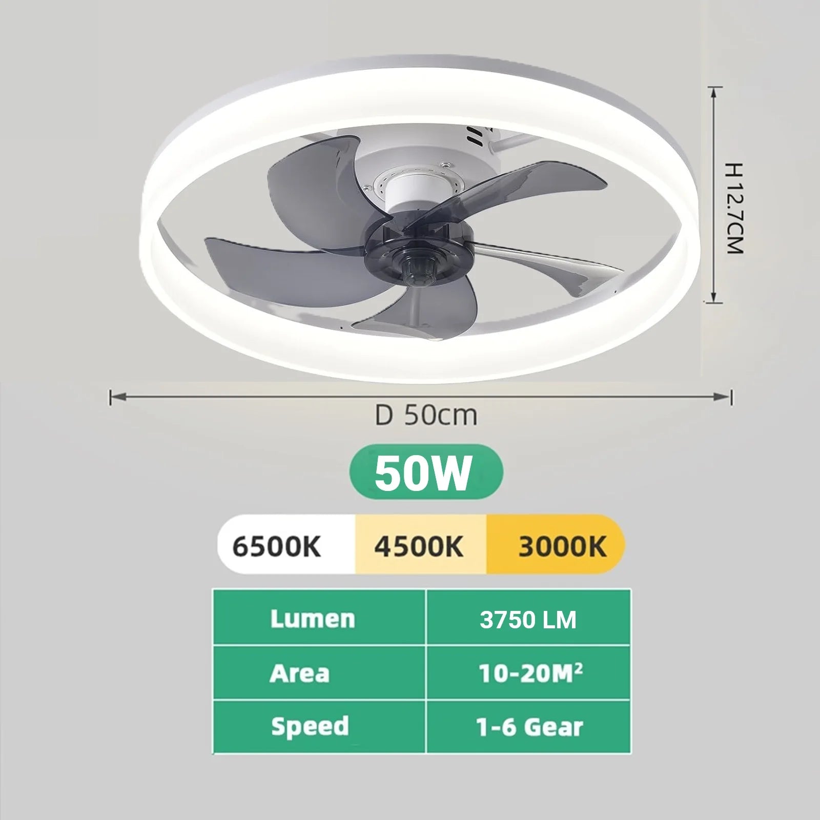 Ventilateur de Plafond LED Intelligent avec Télécommande et Application – Moteur DC Silencieux, 6 Vitesses, Éclairage LED 3 Températures de Couleur, Fonction Réversible Été/Hiver
