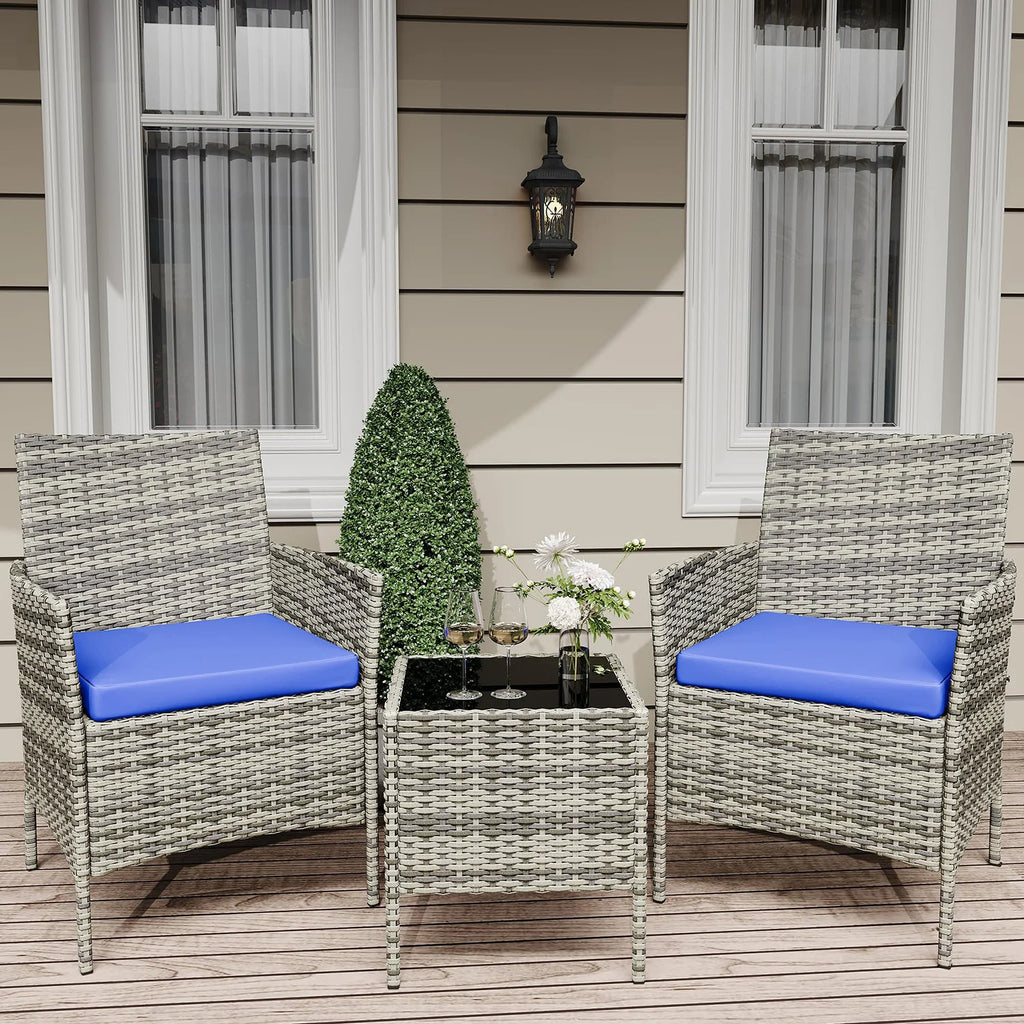 Salon de Jardin 4 Pièces avec Table Basse en Verre et Coussins Confortables