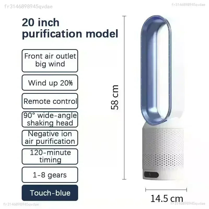 Ventilateur Tour Sans Pales Portable avec Purification d'Air, Circulation d'Air et Refroidissement Ultra Silencieux pour Maison, Bureau et Chambre