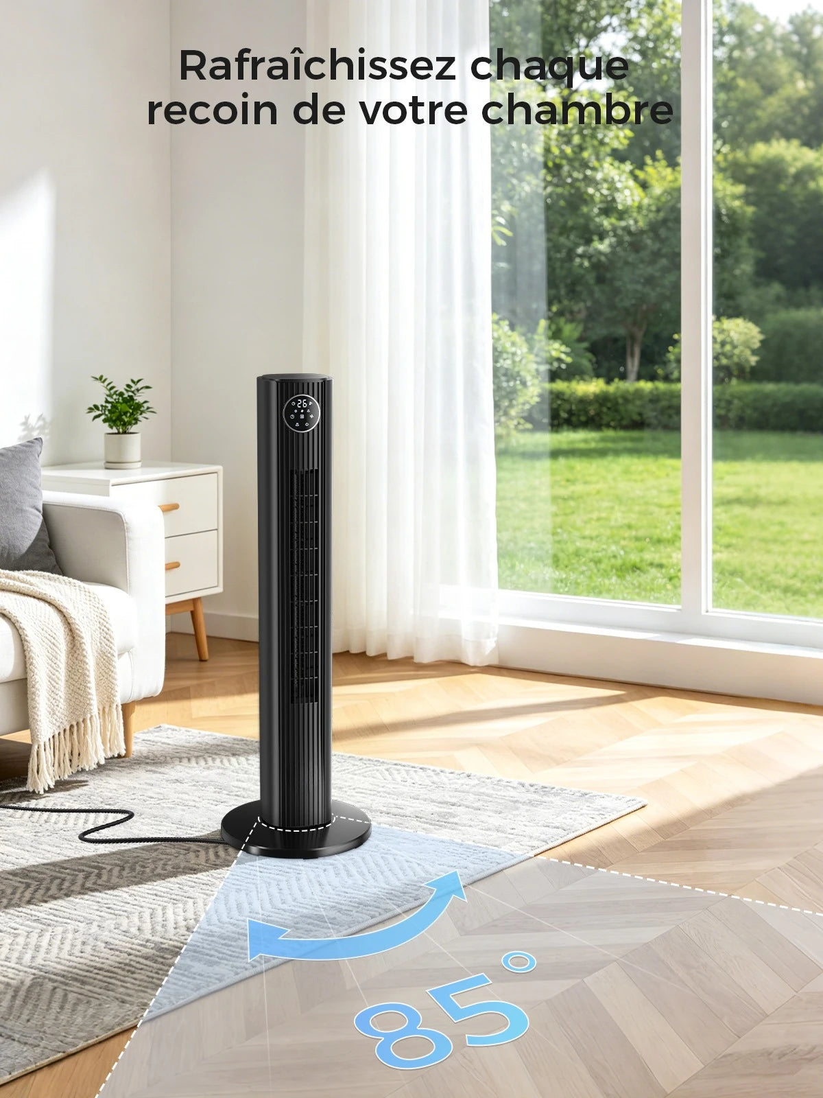 Ventilateur Colonne Sans Pales 80 cm avec Télécommande, Silencieux 28 dB, 3 Vitesses