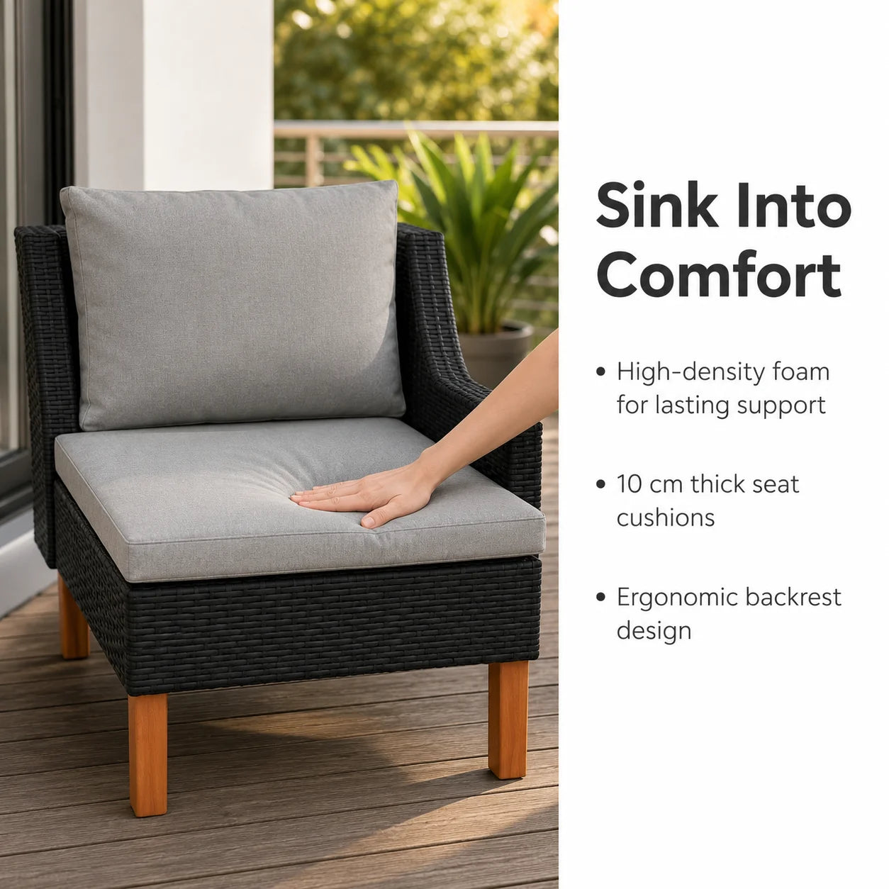 Salon de Jardin 4 Pièces en Résine Tressée Noire avec Coussins