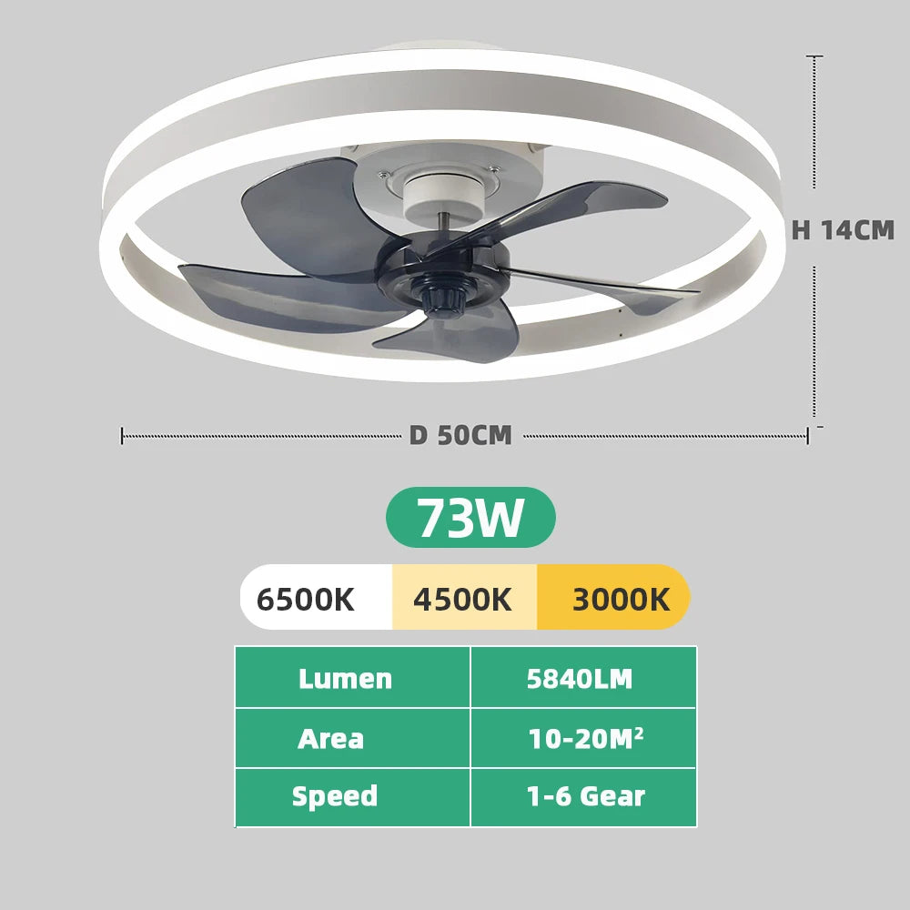 Ventilateur de Plafond LED Intelligent avec Télécommande et Application – Moteur DC Silencieux, 6 Vitesses, Éclairage LED 3 Températures de Couleur, Fonction Réversible Été/Hiver