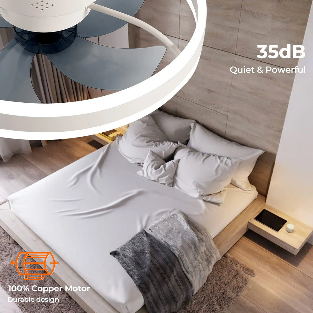 Ventilateur de Plafond LED Intelligent avec Télécommande et Application – Moteur DC Silencieux, 6 Vitesses, Éclairage LED 3 Températures de Couleur, Fonction Réversible Été/Hiver