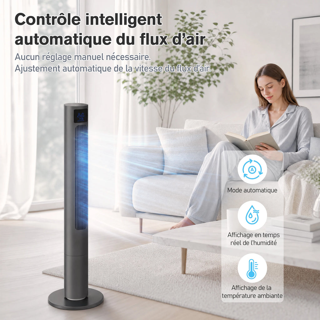 Ventilateur Colonne Sans Pales 50 W avec Télécommande, Écran LED et Oscillation