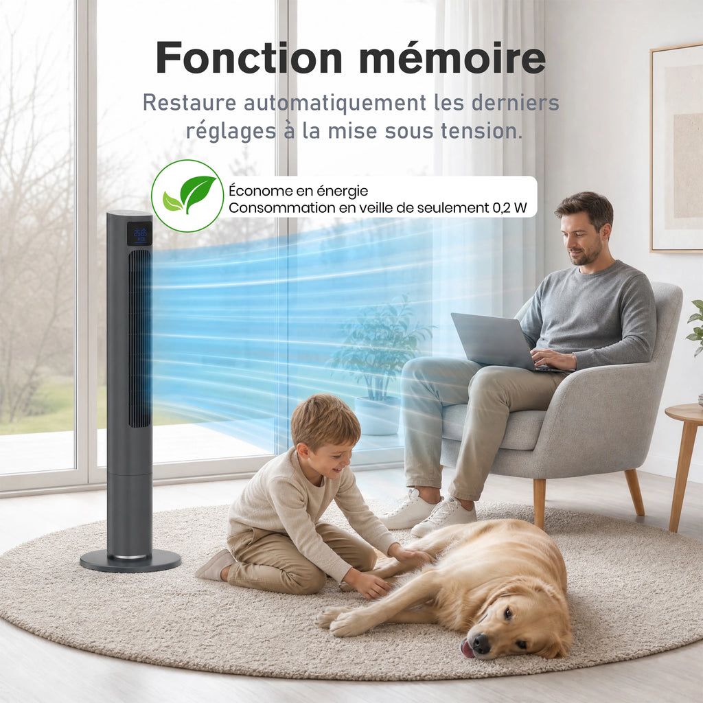 Ventilateur Colonne Sans Pales 50 W avec Télécommande, Écran LED et Oscillation