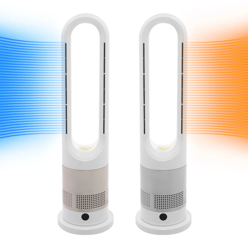 Ventilateur Colonne Sans Pales avec Chauffage Céramique 2 en 1, 220 V, Télécommande, 8 Vitesses, Oscillation 80°, Minuterie 9 H, Écran LED, Ventilateur Tour Silencieux pour Chambre, Salon, Bureau