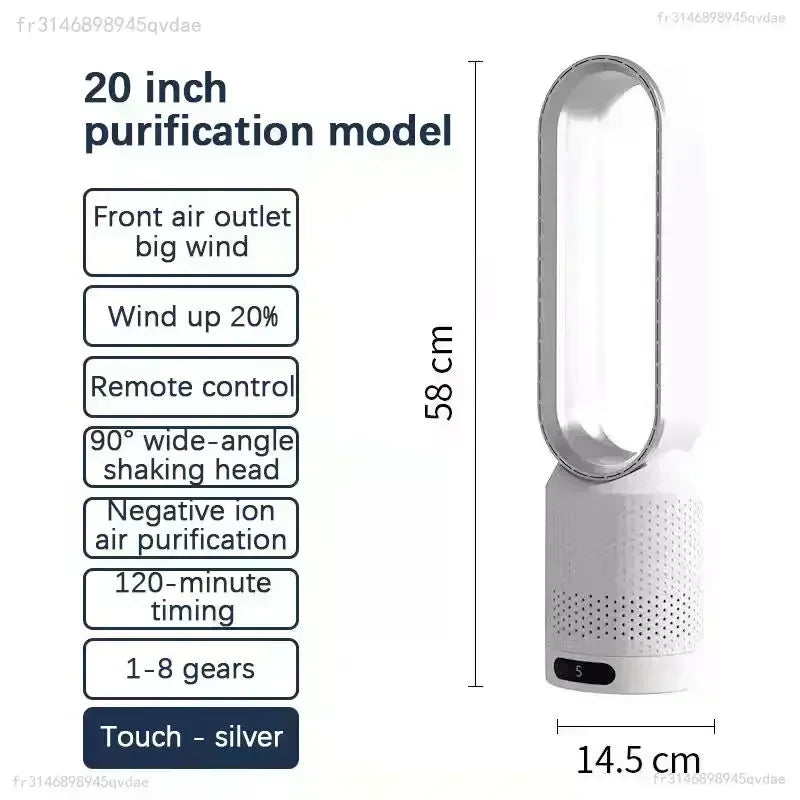 Ventilateur Tour Sans Pales Portable avec Purification d'Air, Circulation d'Air et Refroidissement Ultra Silencieux pour Maison, Bureau et Chambre
