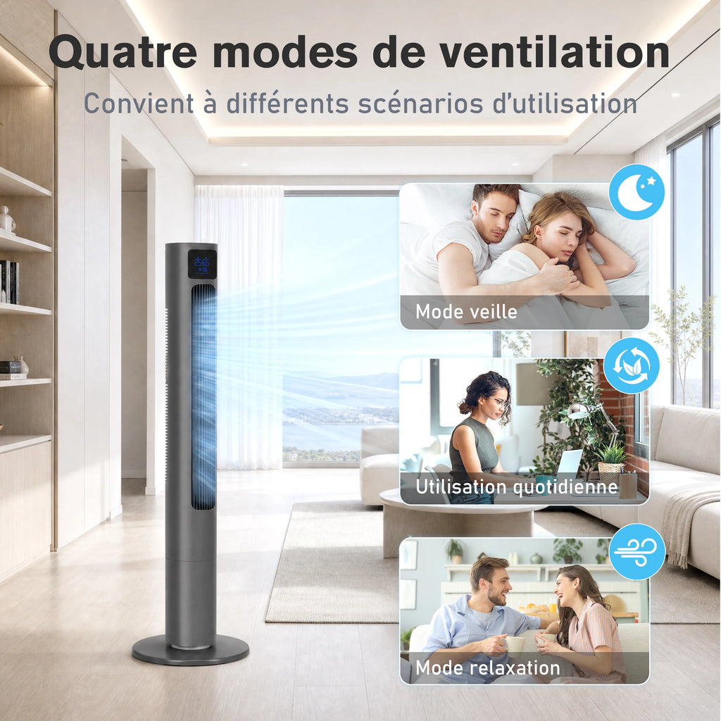 Ventilateur Colonne Sans Pales 50 W avec Télécommande, Écran LED et Oscillation