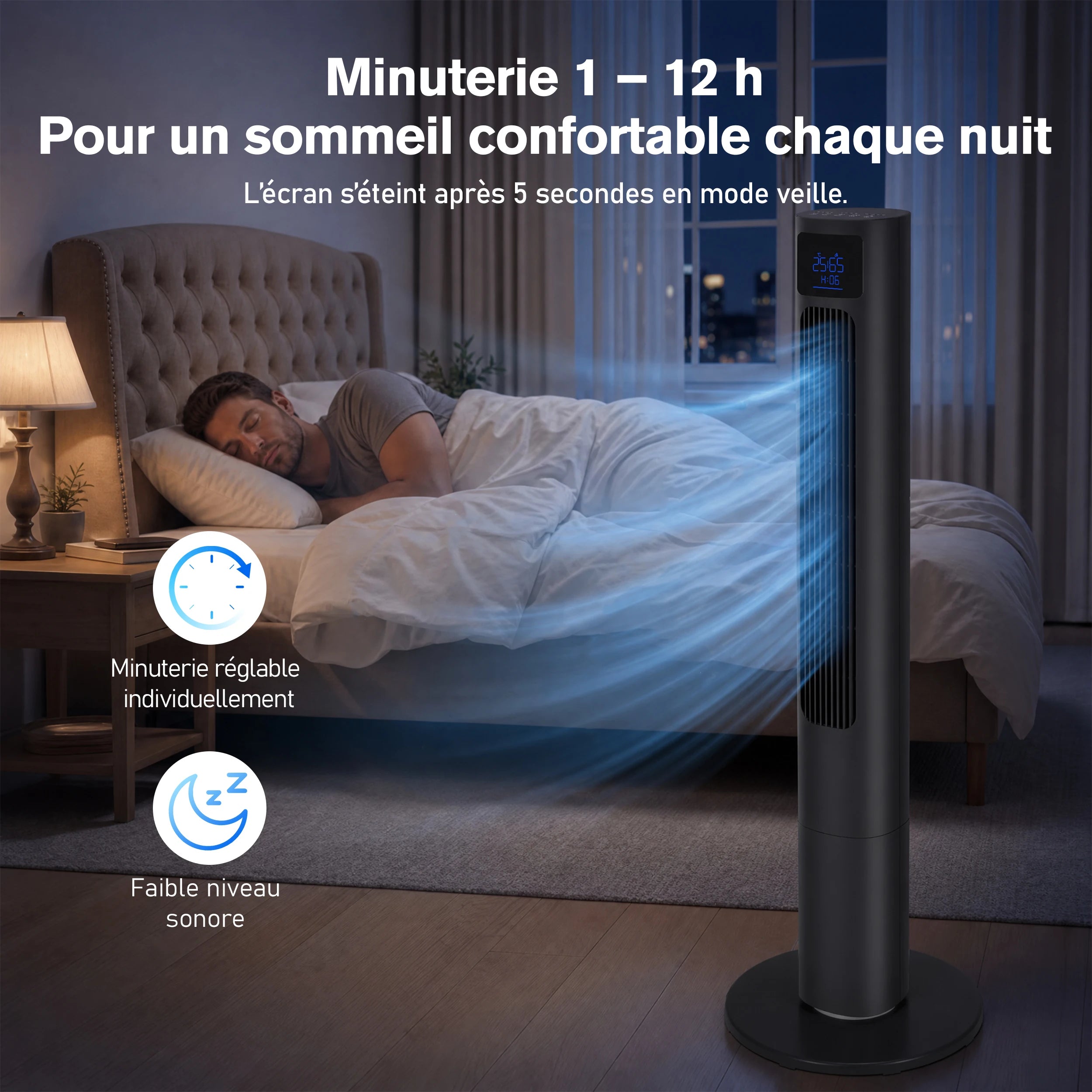 Ventilateur Colonne Sans Pales 50 W avec Télécommande, Écran LED et Oscillation