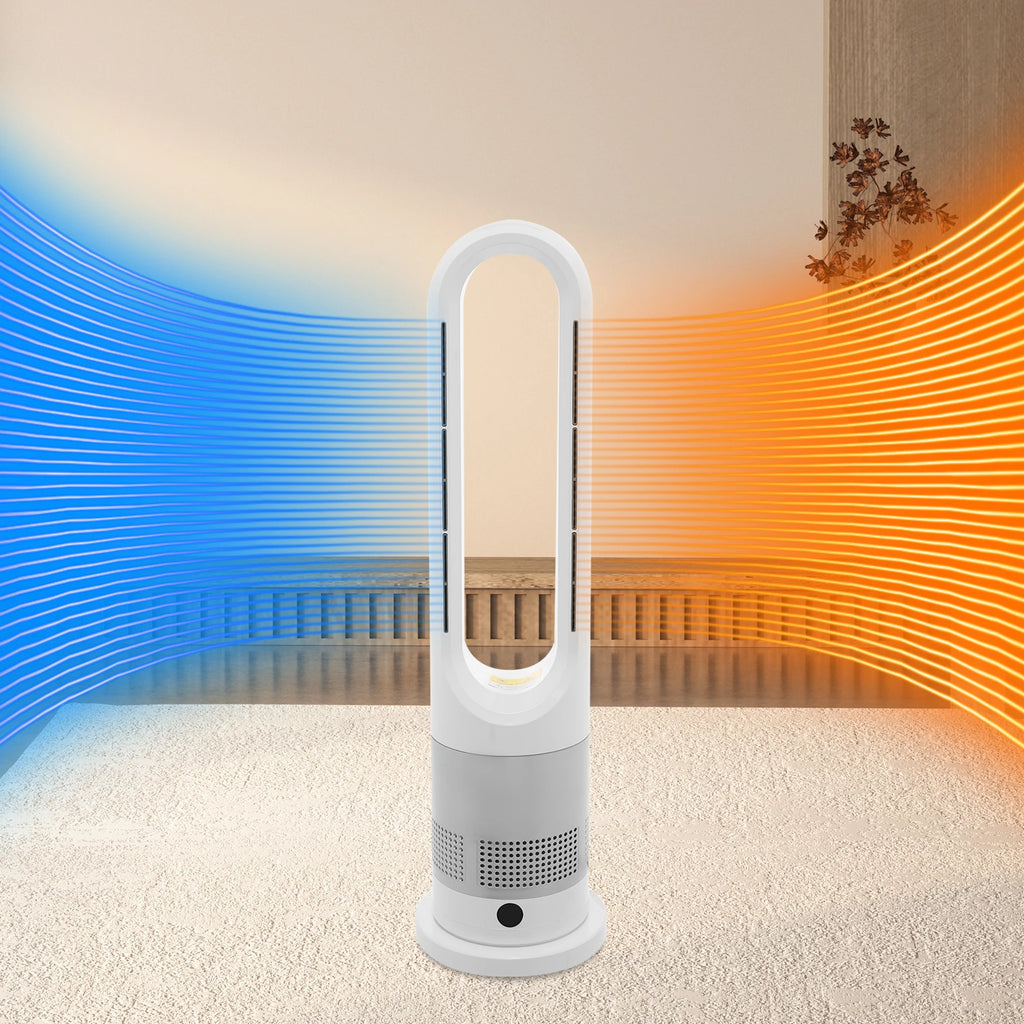 Ventilateur Colonne Sans Pales avec Chauffage Céramique 2 en 1, 220 V, Télécommande, 8 Vitesses, Oscillation 80°, Minuterie 9 H, Écran LED, Ventilateur Tour Silencieux pour Chambre, Salon, Bureau