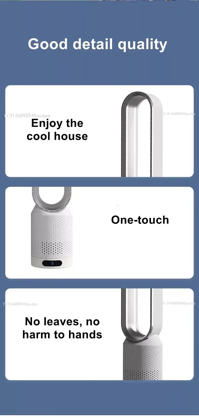 Ventilateur Tour Sans Pales Portable avec Purification d'Air, Circulation d'Air et Refroidissement Ultra Silencieux pour Maison, Bureau et Chambre