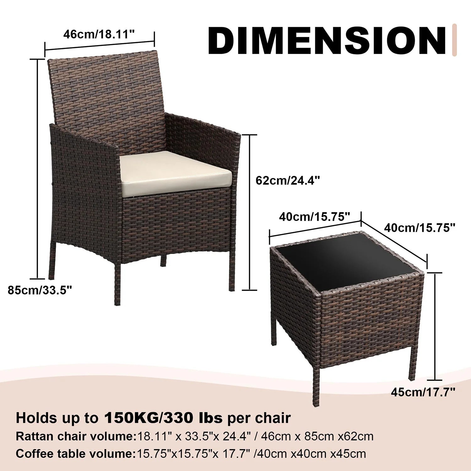 Salon de Jardin 4 Pièces avec Table Basse en Verre et Coussins Confortables
