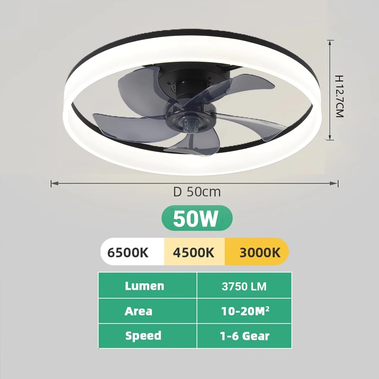 Ventilateur de Plafond LED Intelligent avec Télécommande et Application – Moteur DC Silencieux, 6 Vitesses, Éclairage LED 3 Températures de Couleur, Fonction Réversible Été/Hiver