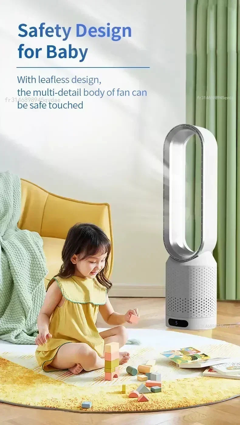 Ventilateur Tour Sans Pales Portable avec Purification d'Air, Circulation d'Air et Refroidissement Ultra Silencieux pour Maison, Bureau et Chambre