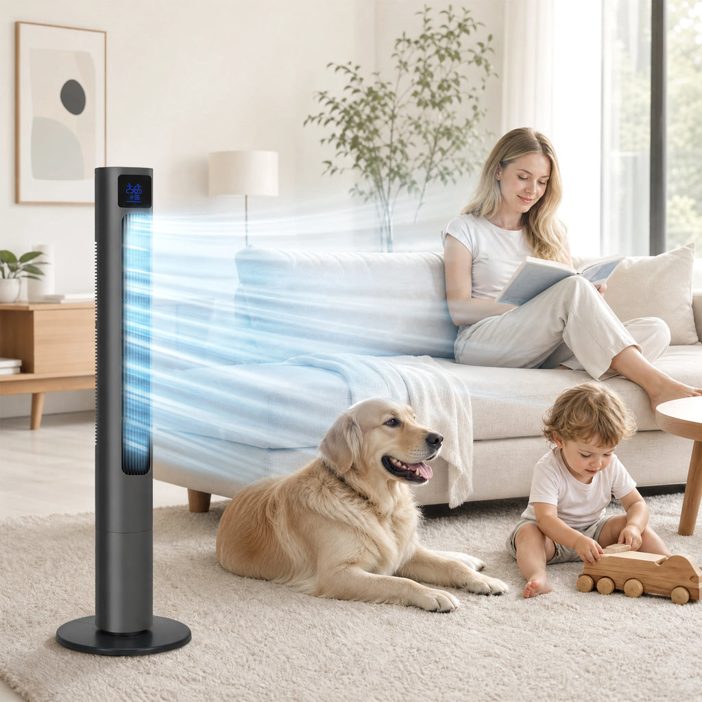 Ventilateur Colonne Sans Pales 50 W avec Télécommande, Écran LED et Oscillation