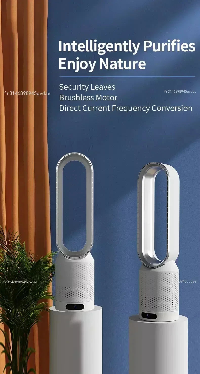 Ventilateur Tour Sans Pales Portable avec Purification d'Air, Circulation d'Air et Refroidissement Ultra Silencieux pour Maison, Bureau et Chambre