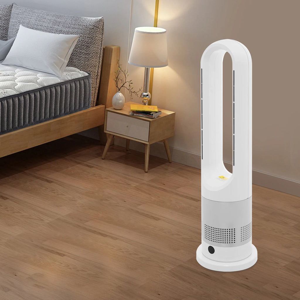 Ventilateur Colonne Sans Pales avec Chauffage Céramique 2 en 1, 220 V, Télécommande, 8 Vitesses, Oscillation 80°, Minuterie 9 H, Écran LED, Ventilateur Tour Silencieux pour Chambre, Salon, Bureau
