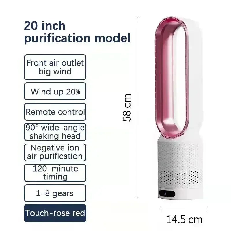 Ventilateur Tour Sans Pales Portable avec Purification d'Air, Circulation d'Air et Refroidissement Ultra Silencieux pour Maison, Bureau et Chambre