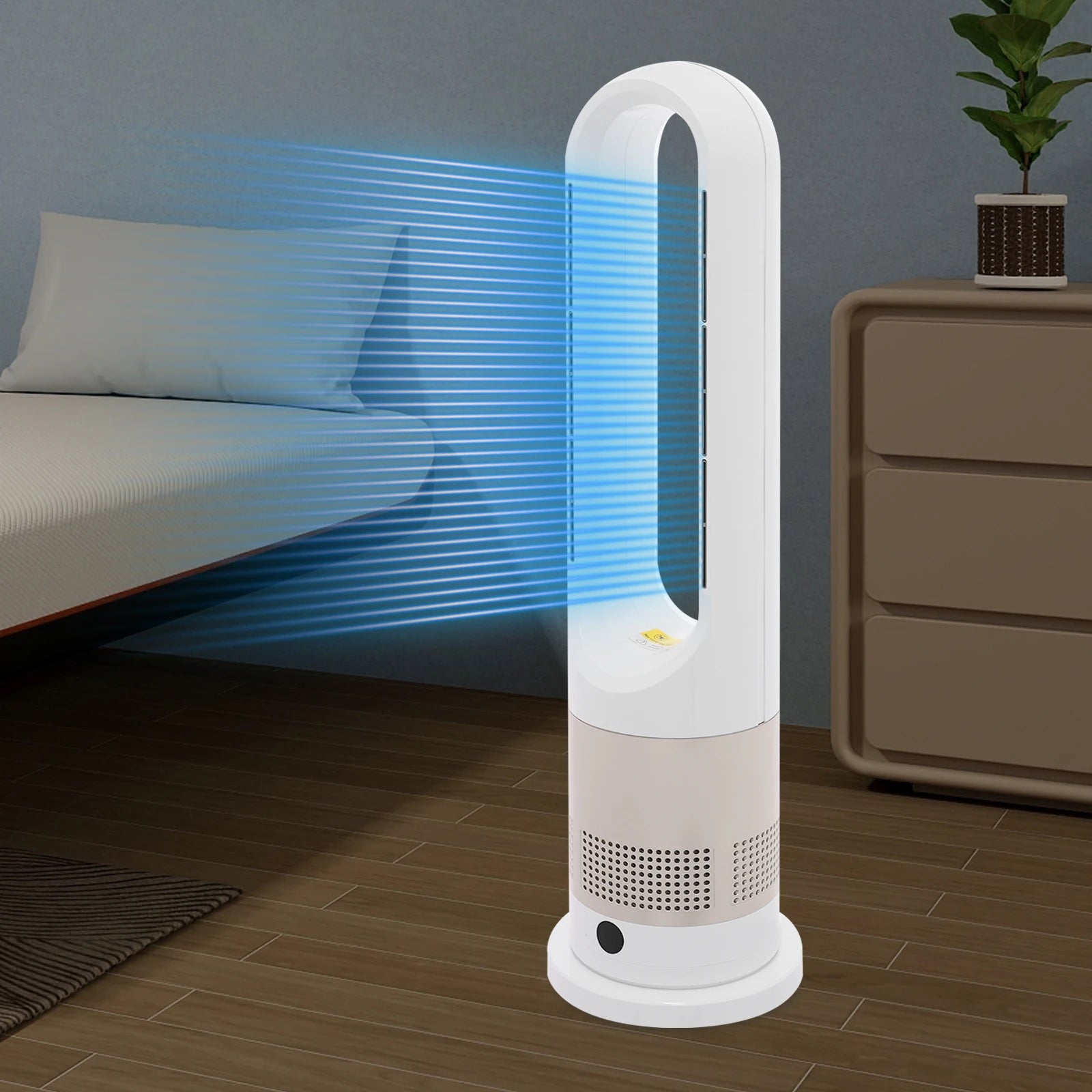 Ventilateur Colonne Sans Pales avec Chauffage Céramique 2 en 1, 220 V, Télécommande, 8 Vitesses, Oscillation 80°, Minuterie 9 H, Écran LED, Ventilateur Tour Silencieux pour Chambre, Salon, Bureau