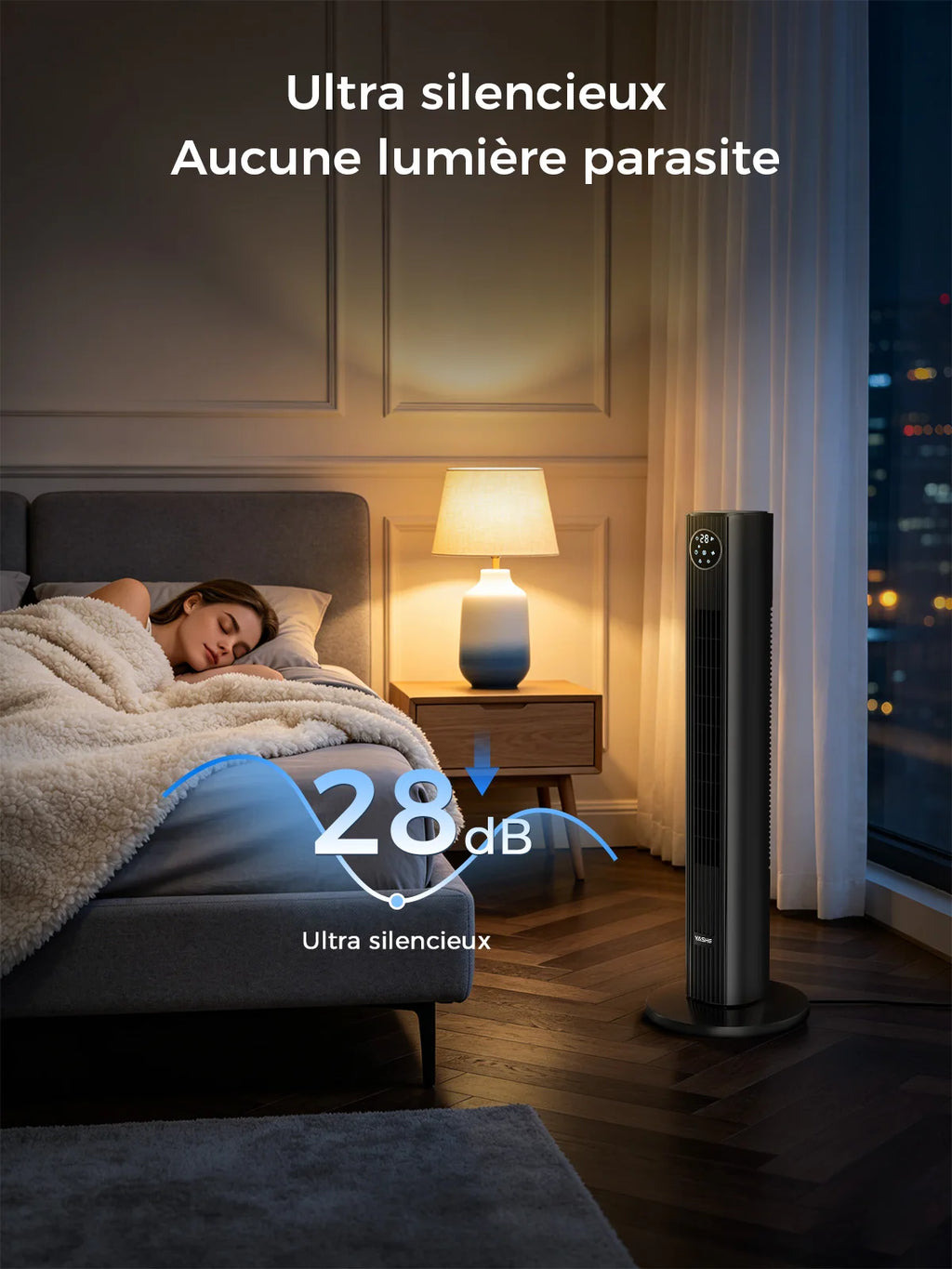 Ventilateur Colonne Sans Pales 80 cm avec Télécommande, Silencieux 28 dB, 3 Vitesses