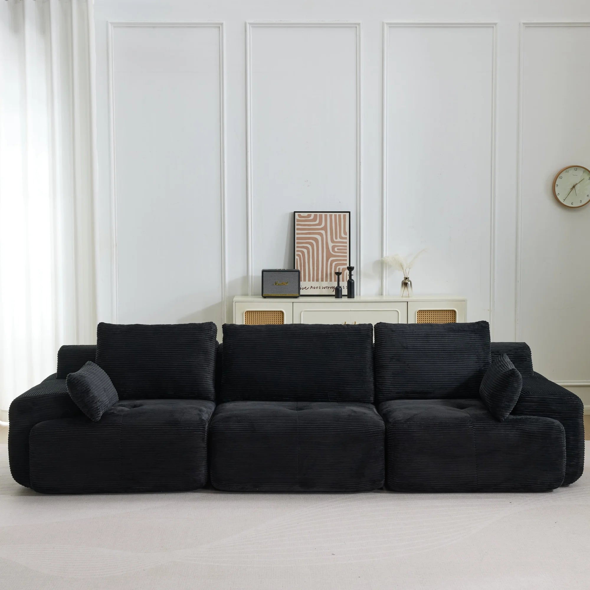 Canapé Modulaire Panoramique en Velours Côtelé – 4 Pièces avec Ottoman