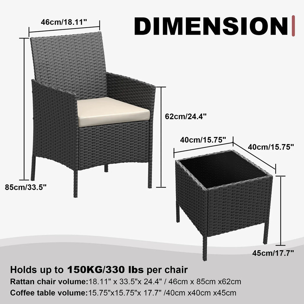 Salon de Jardin 4 Pièces avec Table Basse en Verre et Coussins Confortables