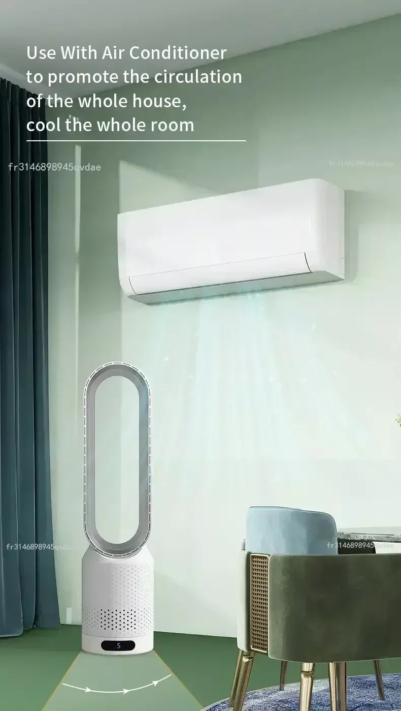 Ventilateur Tour Sans Pales Portable avec Purification d'Air, Circulation d'Air et Refroidissement Ultra Silencieux pour Maison, Bureau et Chambre